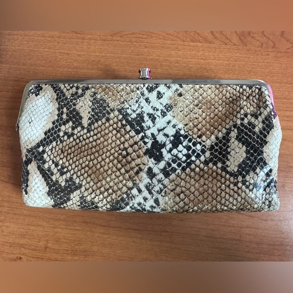 HOBO Snakeskin Clutch in Brown and Black